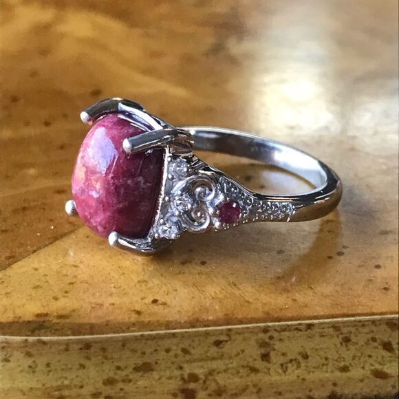 Norwegian Thulite Sterling Silver Ring Size 6 - Picture 8 of 9